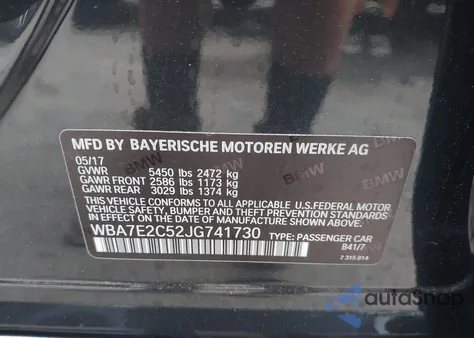 2018 BMW 740I из США, поврежденный, VIN WBA7E2C52JG741730